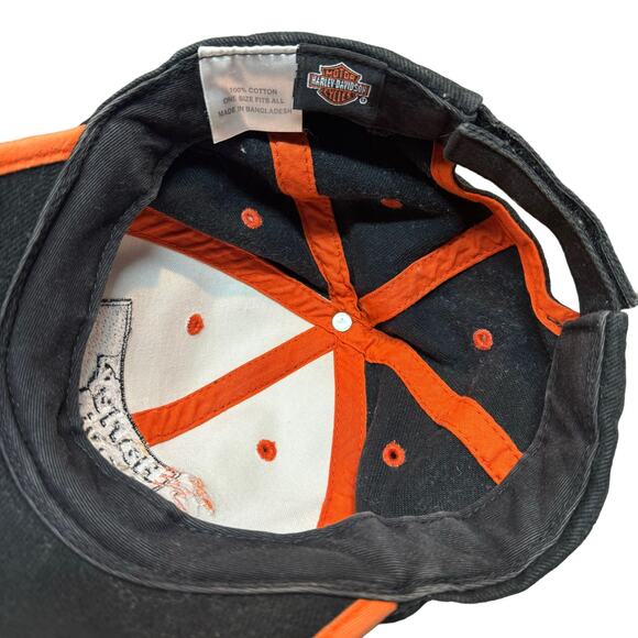 Harley Davidson Baseball Cap Flame Biker Grunge Adjustable Black Orange OSFA IM - Picture 6 of 10